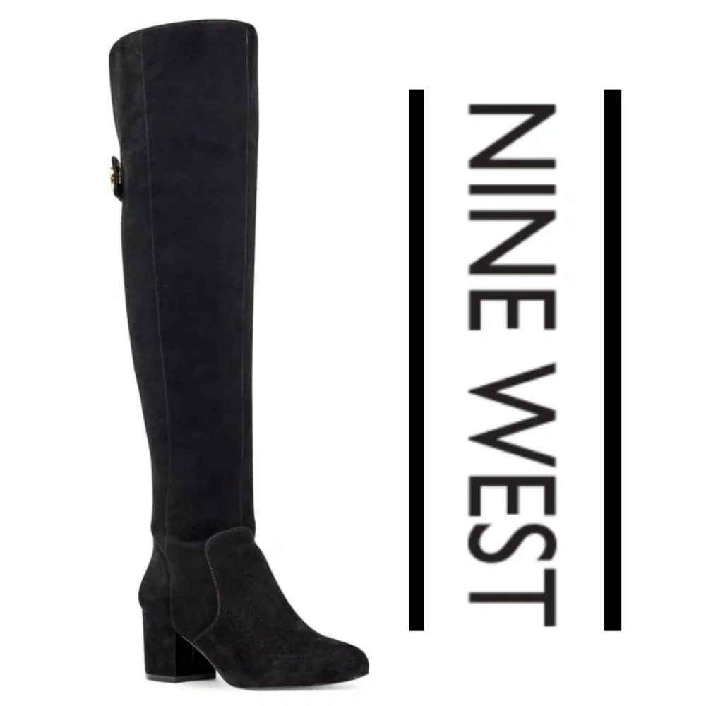 Chic Nine West Black Soft Suede OTK Boots